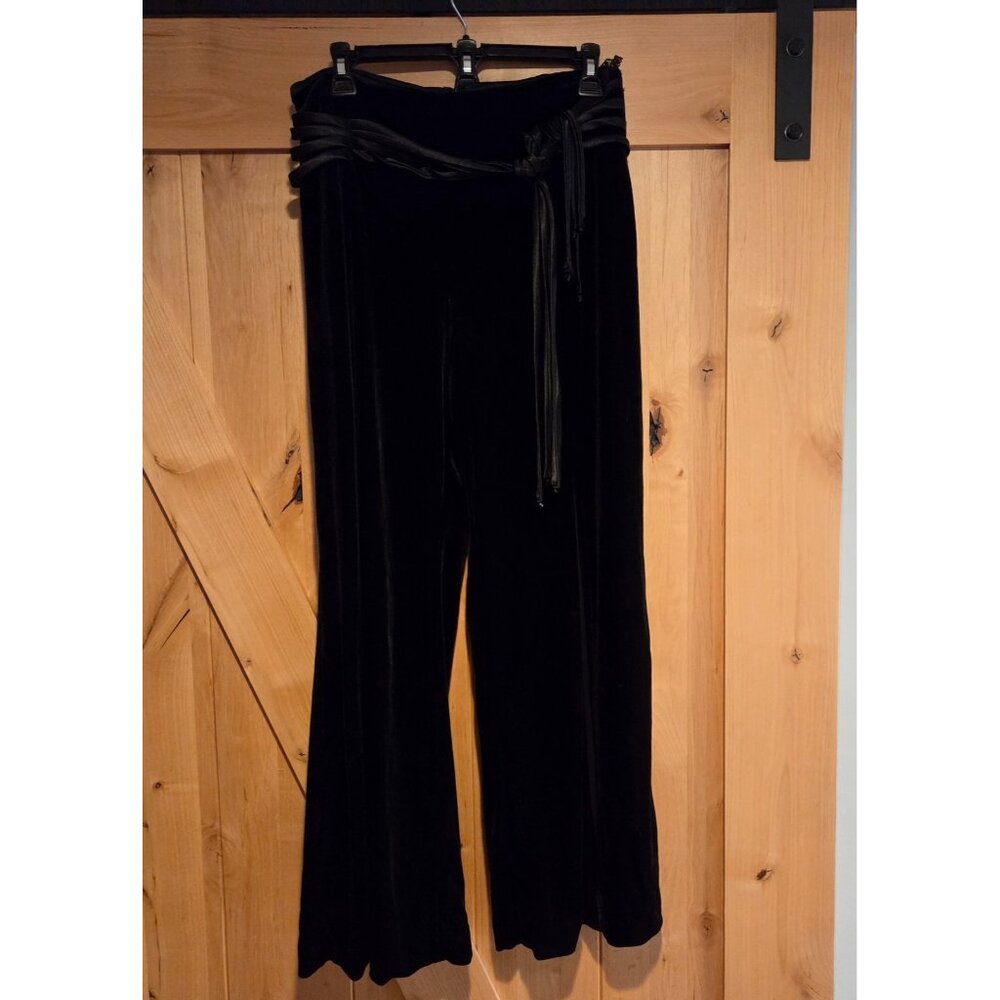 J.R.Nites Caliendo Y2K Black Velvet Wide Leg Pants Sz 12 Zip back belt Leg Slit